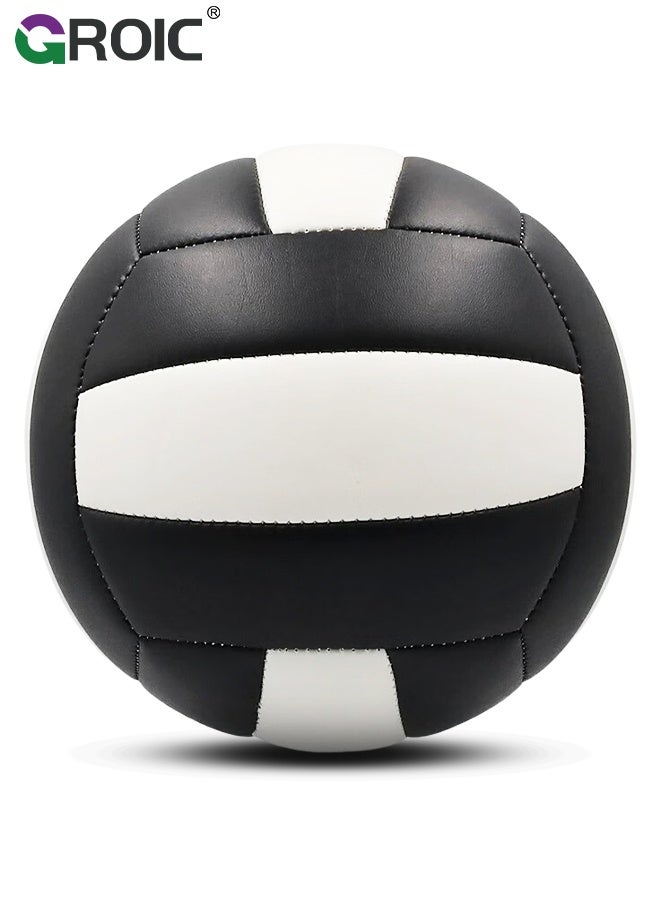 Volleyball, Official Size 5 Volleyballs for Adults, Black and White Design, PU Leather Indoor Outdoor Soft Touch Volleyballs for Beach Play, Game, Training, Beach Pool Game Play for Youth Teen Team Beginners